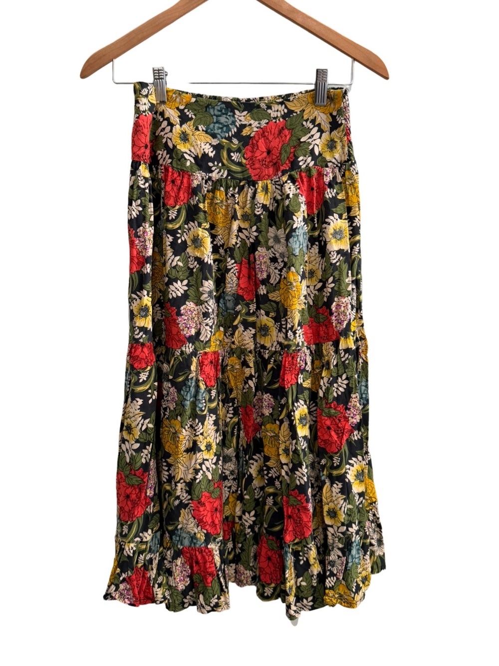 Natural Life Hanna Convertible Floral Tiered Maxi Skirt Black Red Poppy medium - Picture 3 of 7